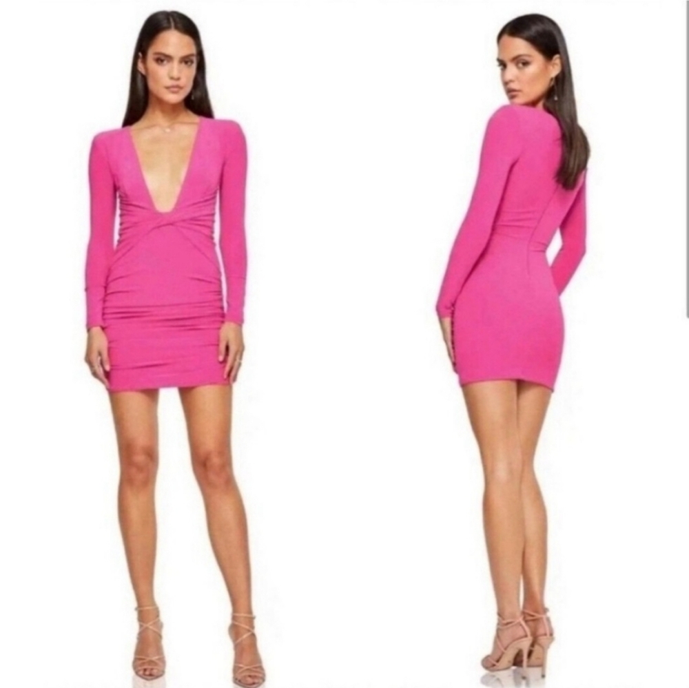 NWT Nookie Envy Mini Dress Women's Neon Pink Long Sleeve--Barbie Core--$249